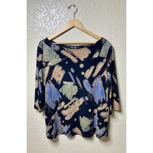 Vintage Only Nine Woman Top XL Art To Wear 3/4 Sleeve Blouse Y2K